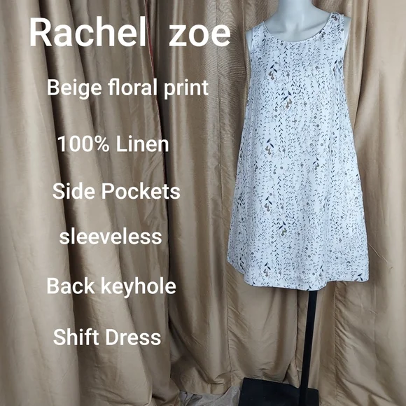 Rachel Zoe Dresses | Rachel Zoe 100% Linen Floral Print Shift Dress Size Xs | Color: Brown/Cream | Size: Xs | Theredtagsale's Closet
